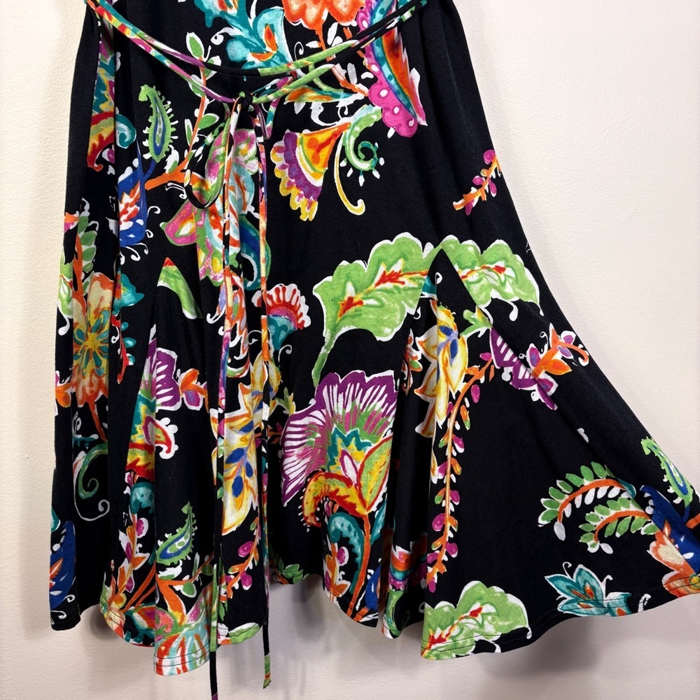 Ralph Lauren Black Floral Sleeveless Dress Resort Colorful Beach Vacation - Picture 3 of 13